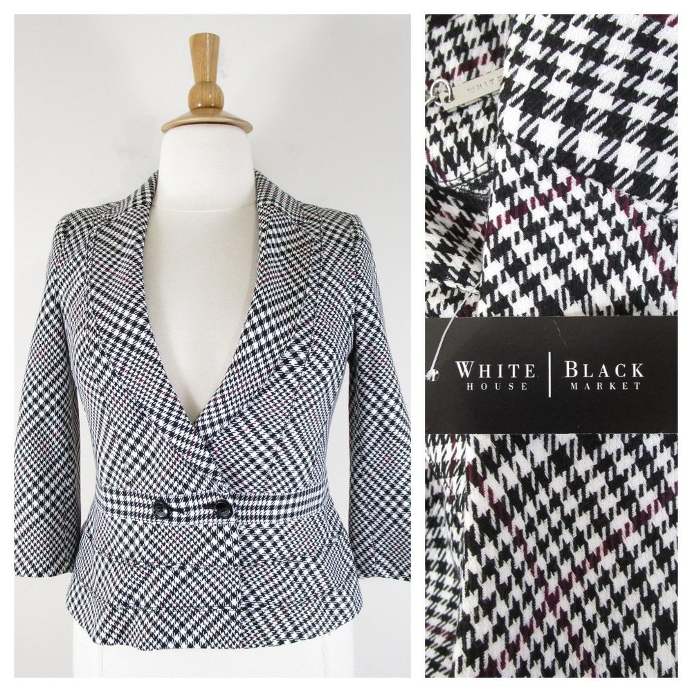White House Black Market Black Red Plaid Double Breasted Blazer 12